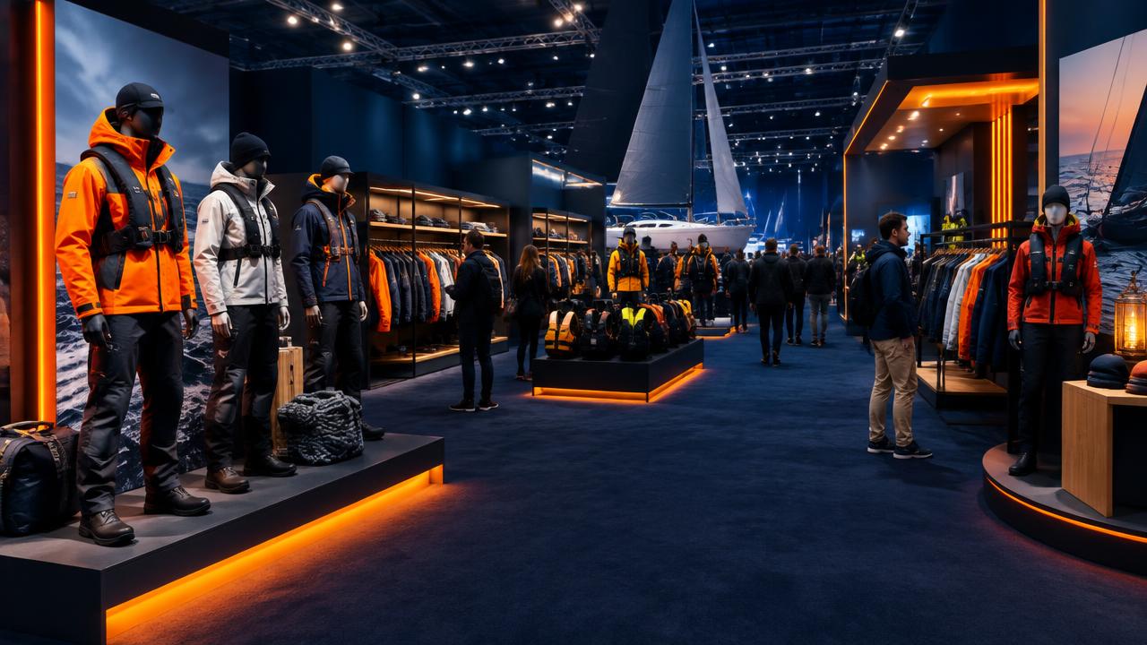 Marine Clothing Pavilion · Illustrative show-hall scene