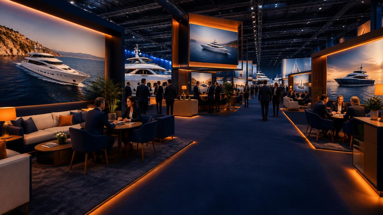 Yacht Brokers Pavilion · Illustrative show-hall scene
