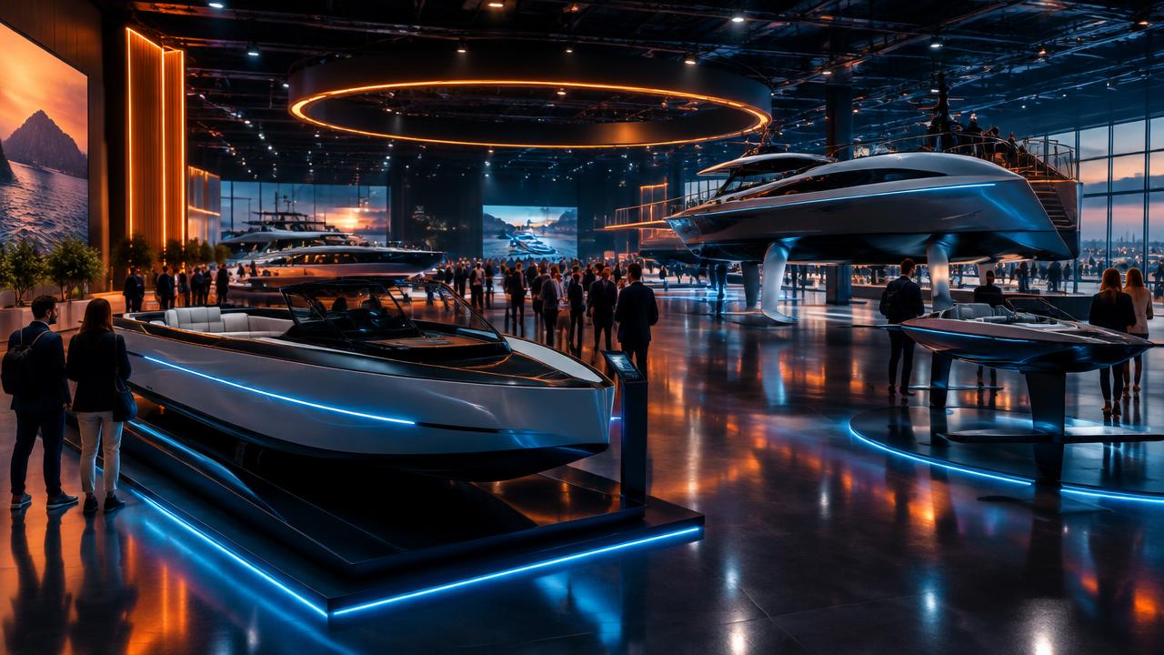Electric & Innovation Pavilion · Illustrative show-hall scene