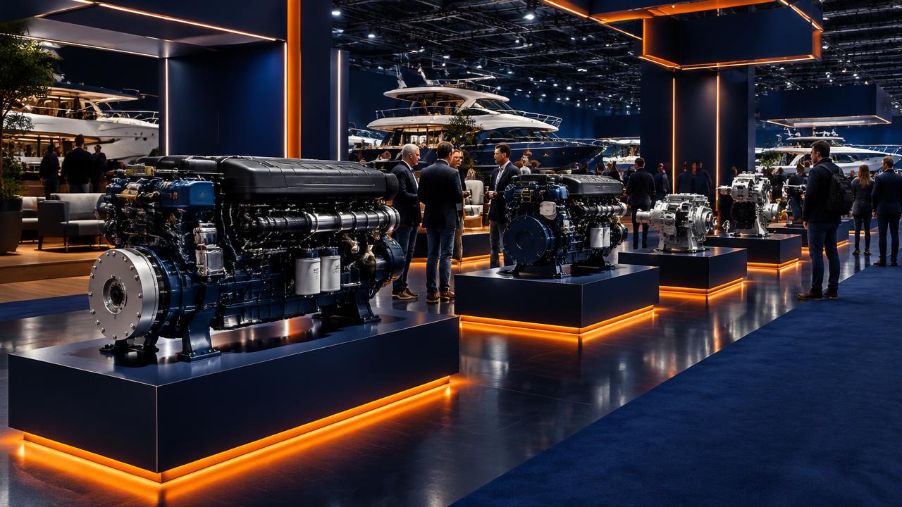 Inboard Engines Pavilion · Illustrative show-hall scene