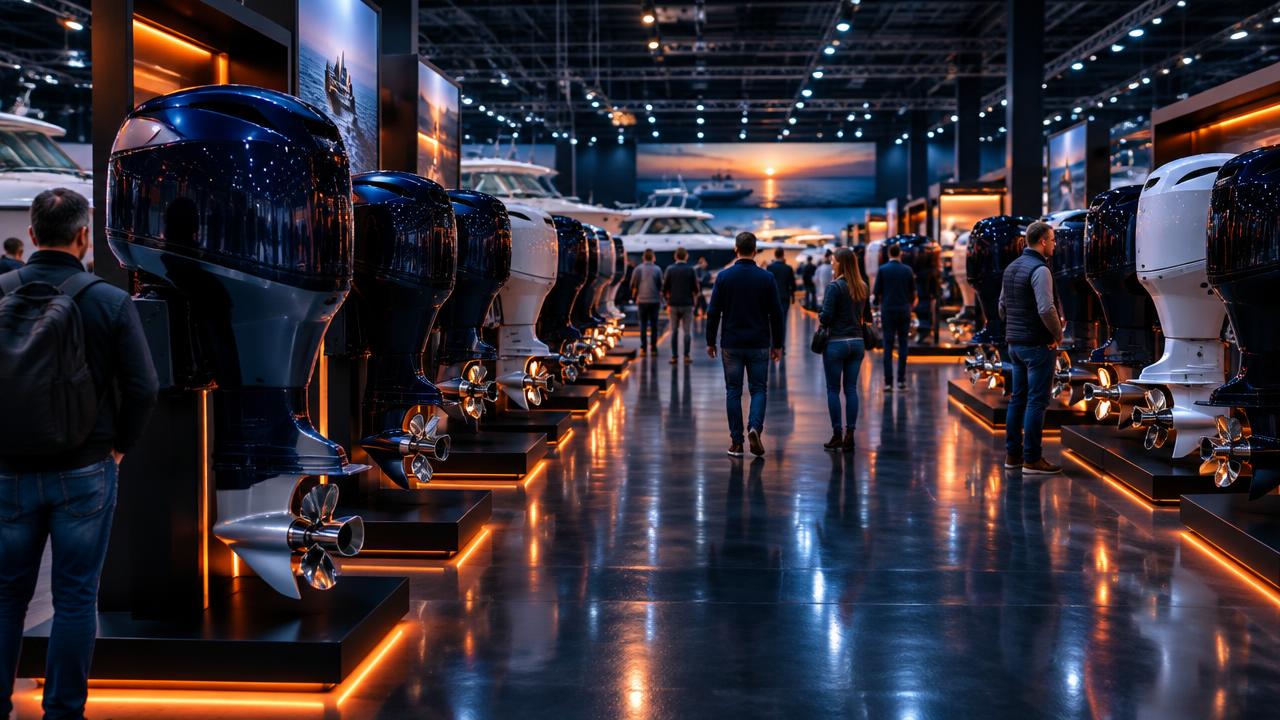 Outboard Engines Pavilion · Illustrative show-hall scene