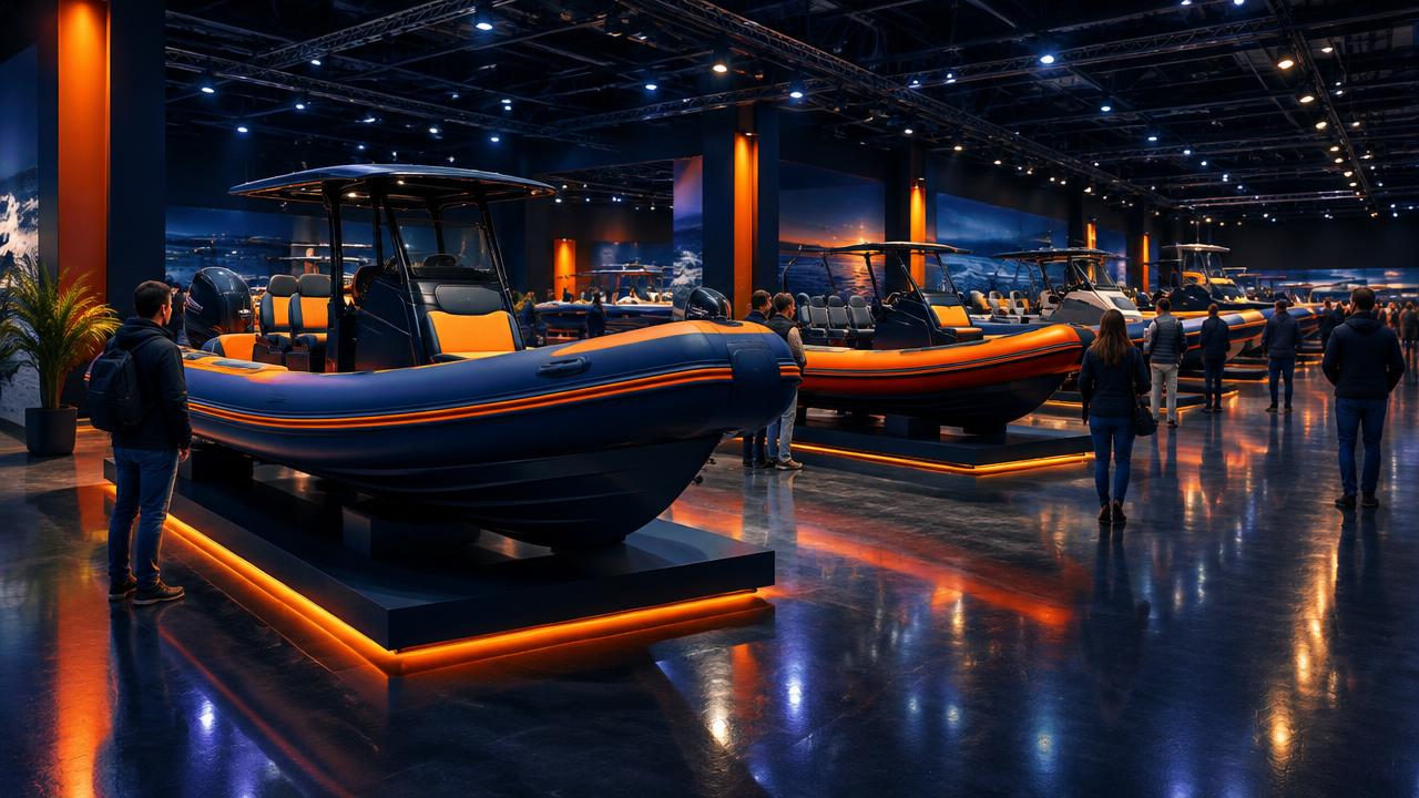 RIB & Inflatable Boat Pavilion · Illustrative show-hall scene