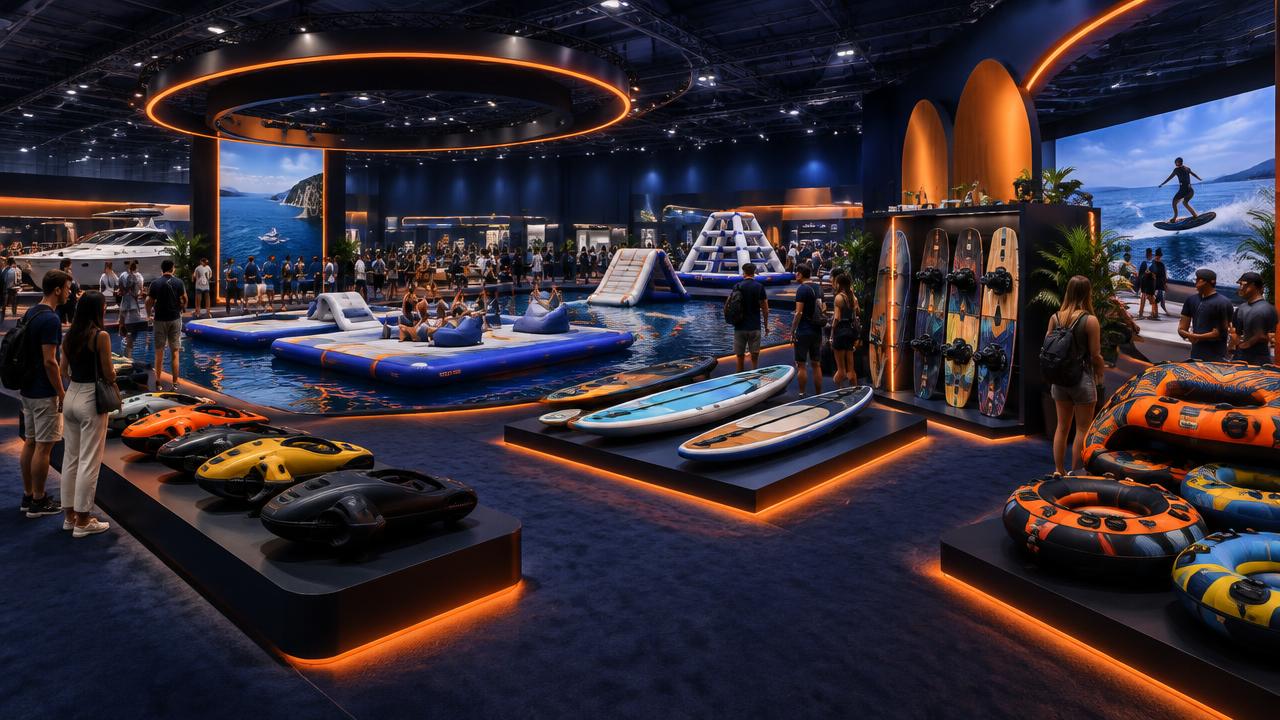 Water Sports & Yacht Toys Pavilion · Illustrative show-hall scene